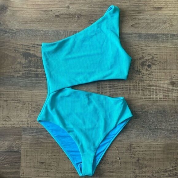 NWT Beach Riot Celine Ribbed Cut Out Swimsuit in Malibu Blue S - Picture 3 of 8